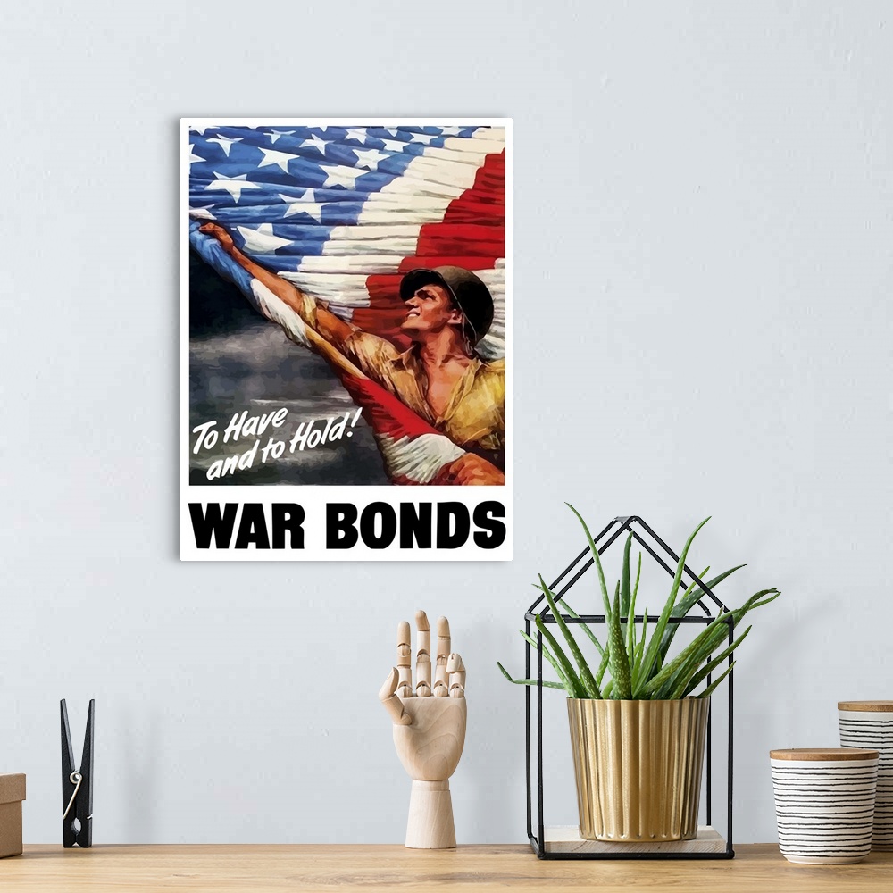 A bohemian room featuring Digitally restored vector war propaganda poster. This vintage World War Two poster features an Am...