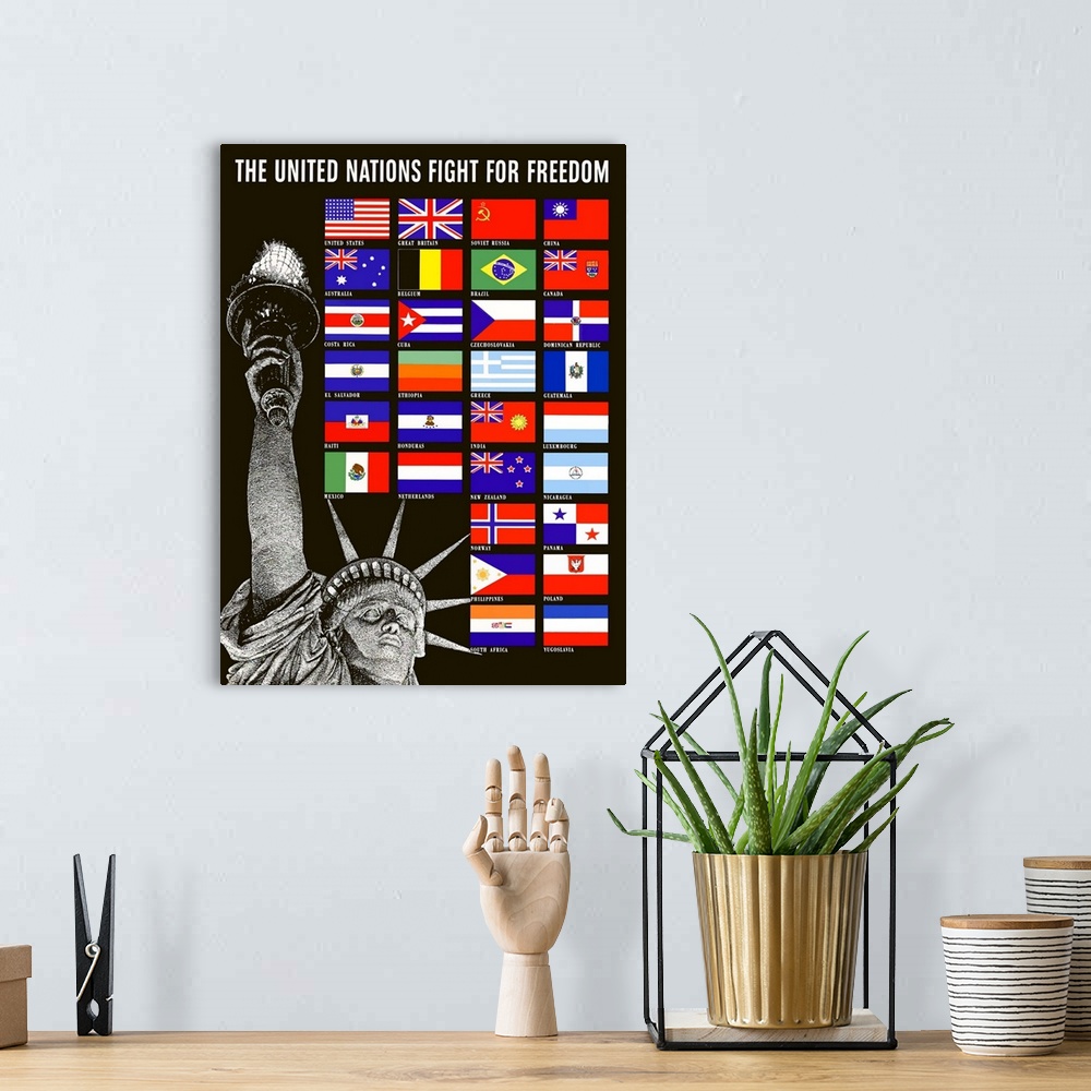 A bohemian room featuring Digitally restored vector war propaganda poster. This artwork features the Statue Of Liberty and ...