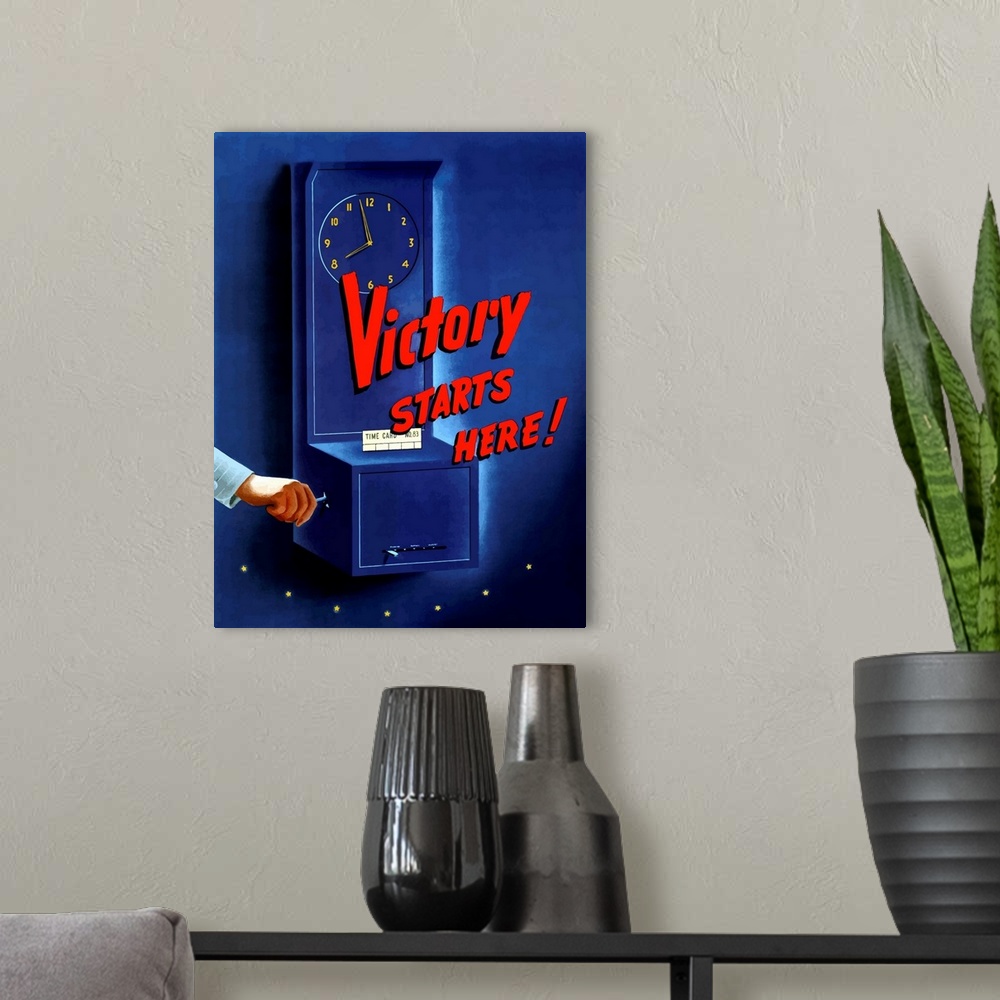 A modern room featuring Digitally restored vector war propaganda poster. This vintage World War II poster features the ha...