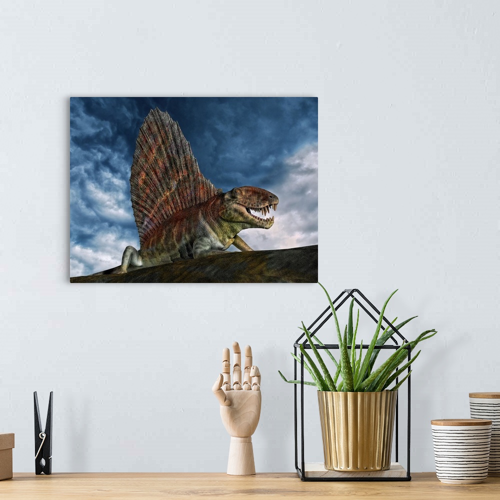 A bohemian room featuring Dimetrodon was an extinct genus of synapsid from th Early Permian period.