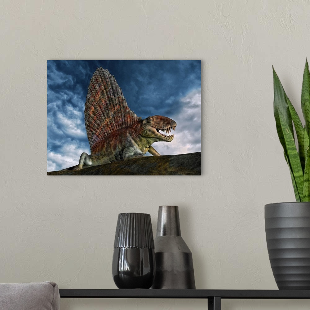 A modern room featuring Dimetrodon was an extinct genus of synapsid from th Early Permian period.