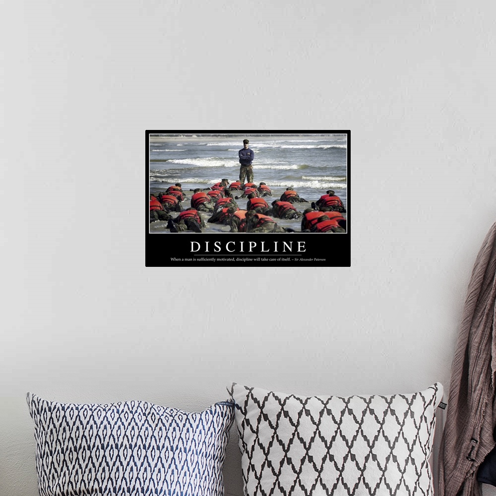 A bohemian room featuring Discipline: Inspirational Quote and Motivational Poster