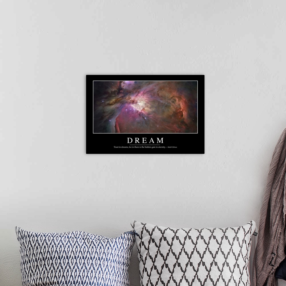 A bohemian room featuring Dream: Inspirational Quote and Motivational Poster