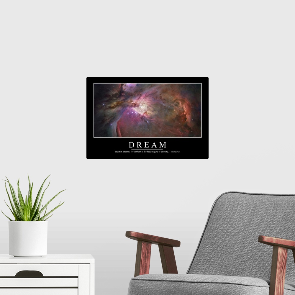 A modern room featuring Dream: Inspirational Quote and Motivational Poster