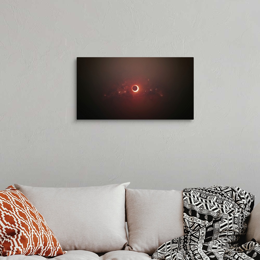 A bohemian room featuring Eclipse of the Sun in a nearby solar system.