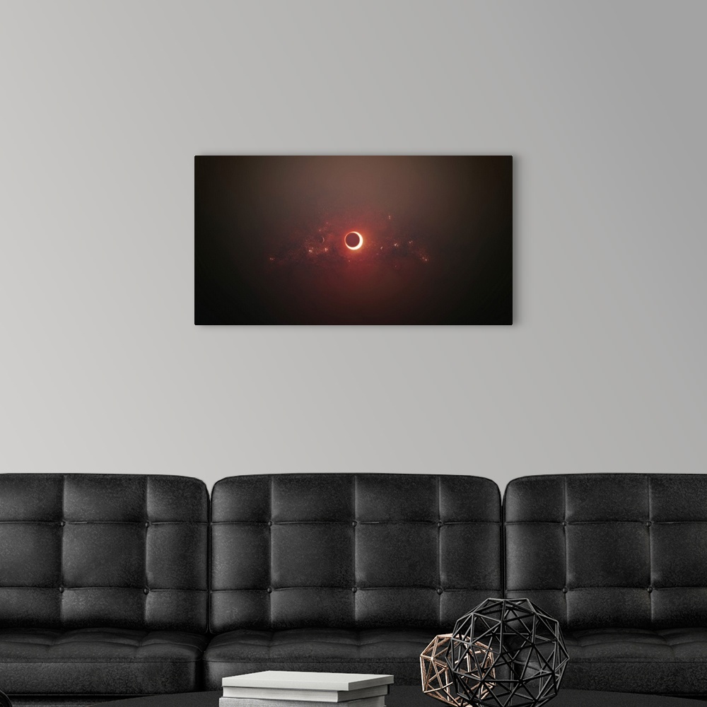 A modern room featuring Eclipse of the Sun in a nearby solar system.
