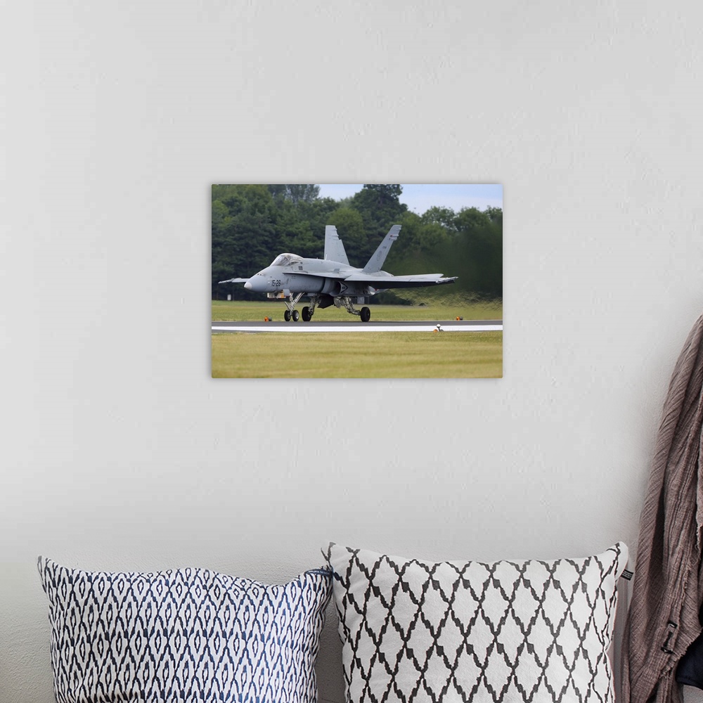 A bohemian room featuring EF-18 Hornet of the Spanish Air Force taxiing during RIAT-2017 airshow, Fairford, England, United...