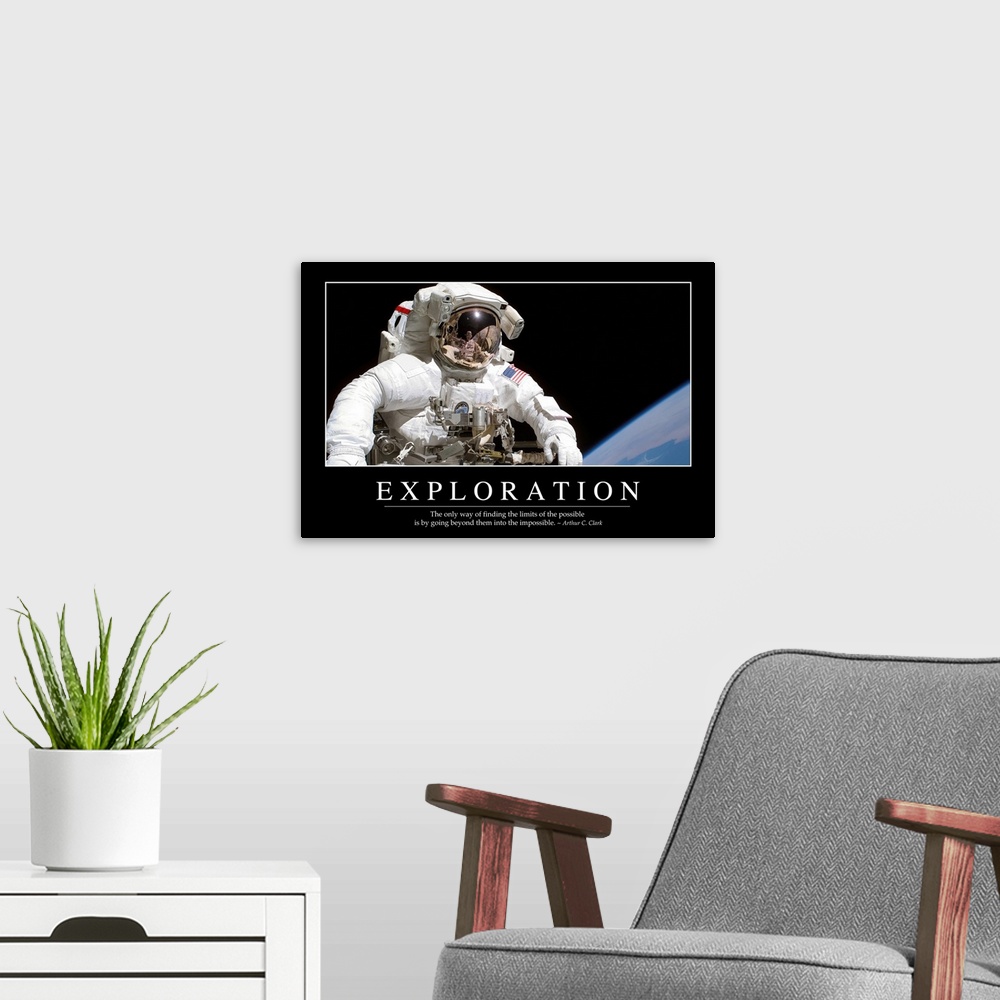 A modern room featuring Exploration: Inspirational Quote and Motivational Poster