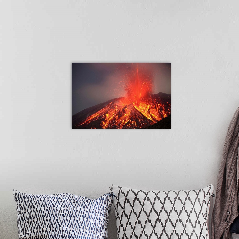 A bohemian room featuring January 1, 2010 - Explosive Vulcanian eruption of lava on Sakurajima Volcano, Japan.