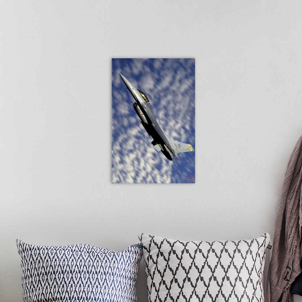 A bohemian room featuring F-16 Fighting Falcon flying over Fallon, Nevada.