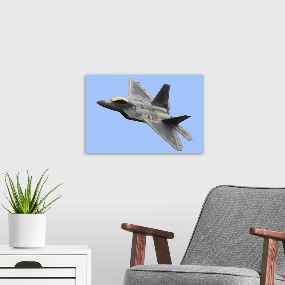 A modern room featuring F-22 Raptor of the United States Air Force at RIAT-2017 airshow, Fairford, England, United Kingdom.