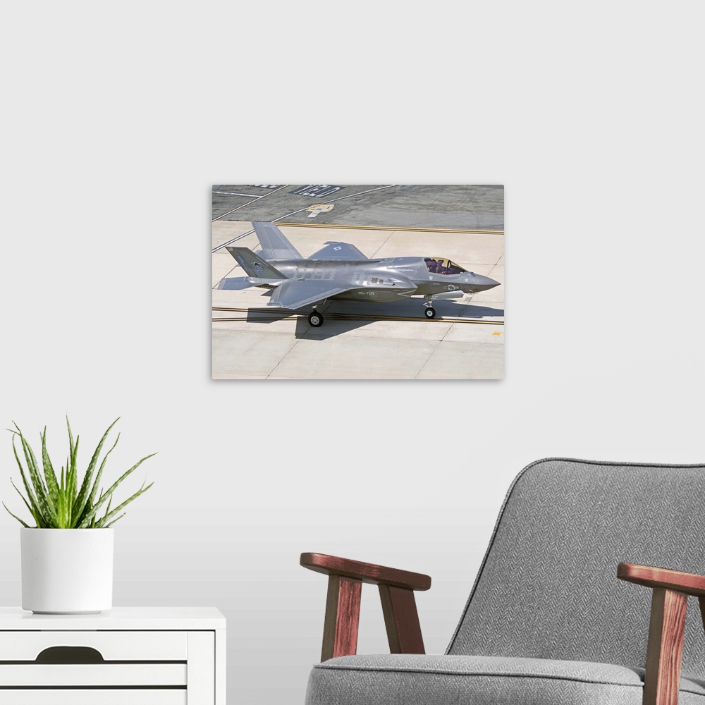 A modern room featuring F-35B on the flight line Nellis Air Force Base, Nevada.