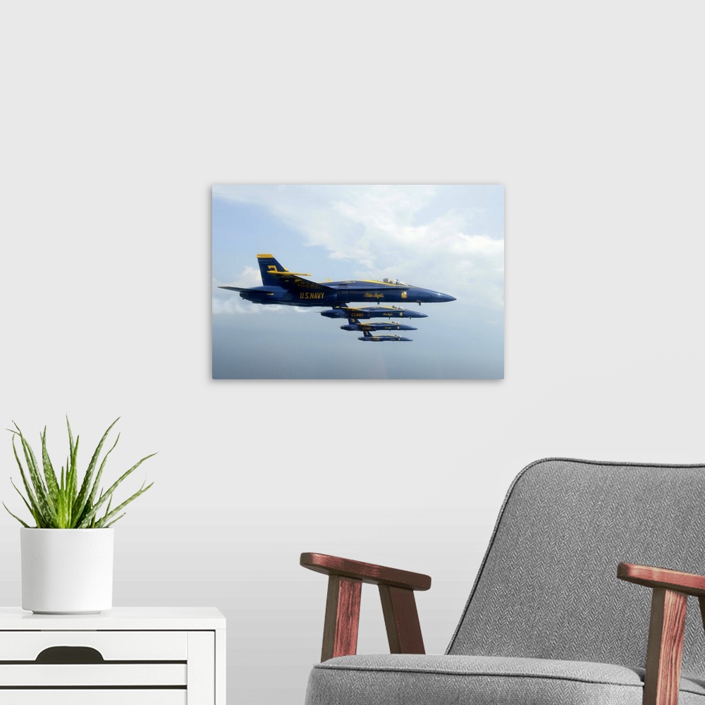 A modern room featuring August 1, 2013 - F/A-18 Hornets from the U.S. Navy flight demonstration squadron, the Blue Angels...