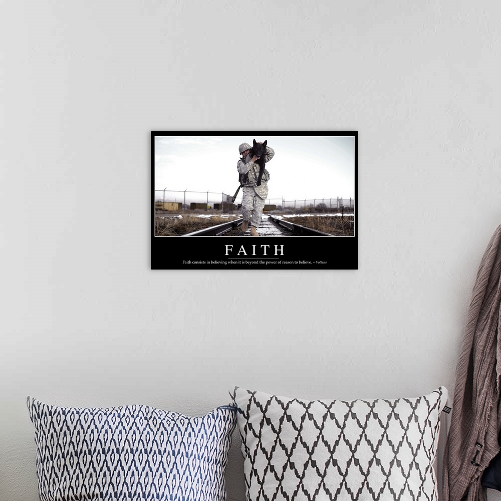 A bohemian room featuring Faith: Inspirational Quote and Motivational Poster