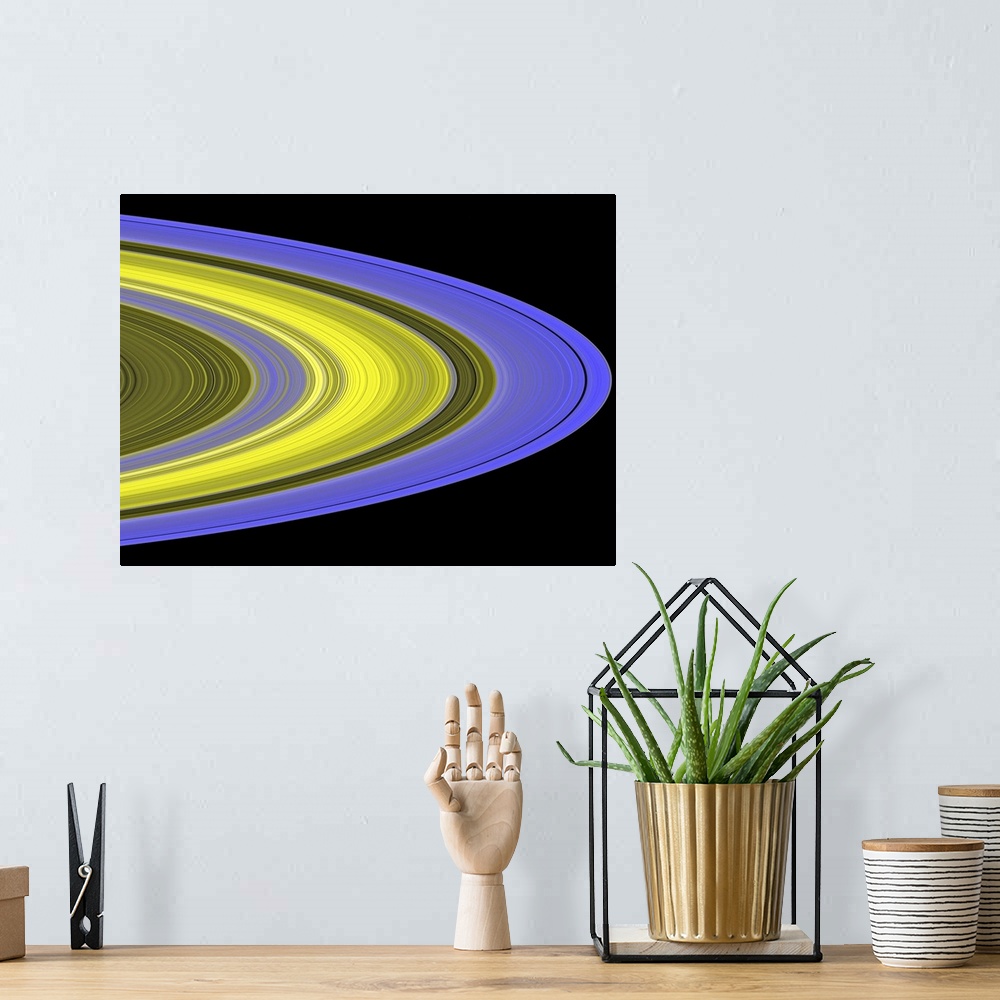 A bohemian room featuring Falsecolor image of Saturns rings
