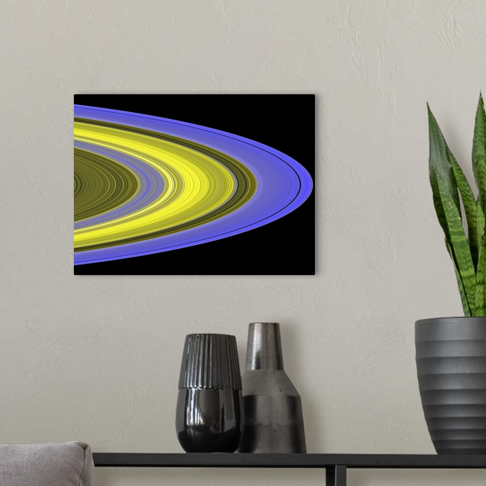 A modern room featuring Falsecolor image of Saturns rings