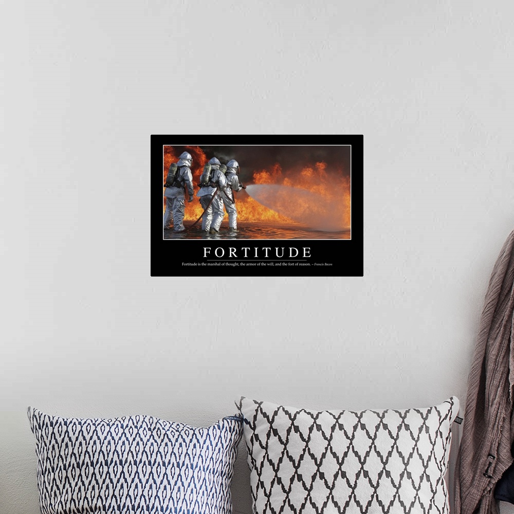 A bohemian room featuring Fortitude: Inspirational Quote and Motivational Poster