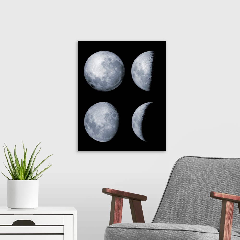 A modern room featuring Four phases of the moon.