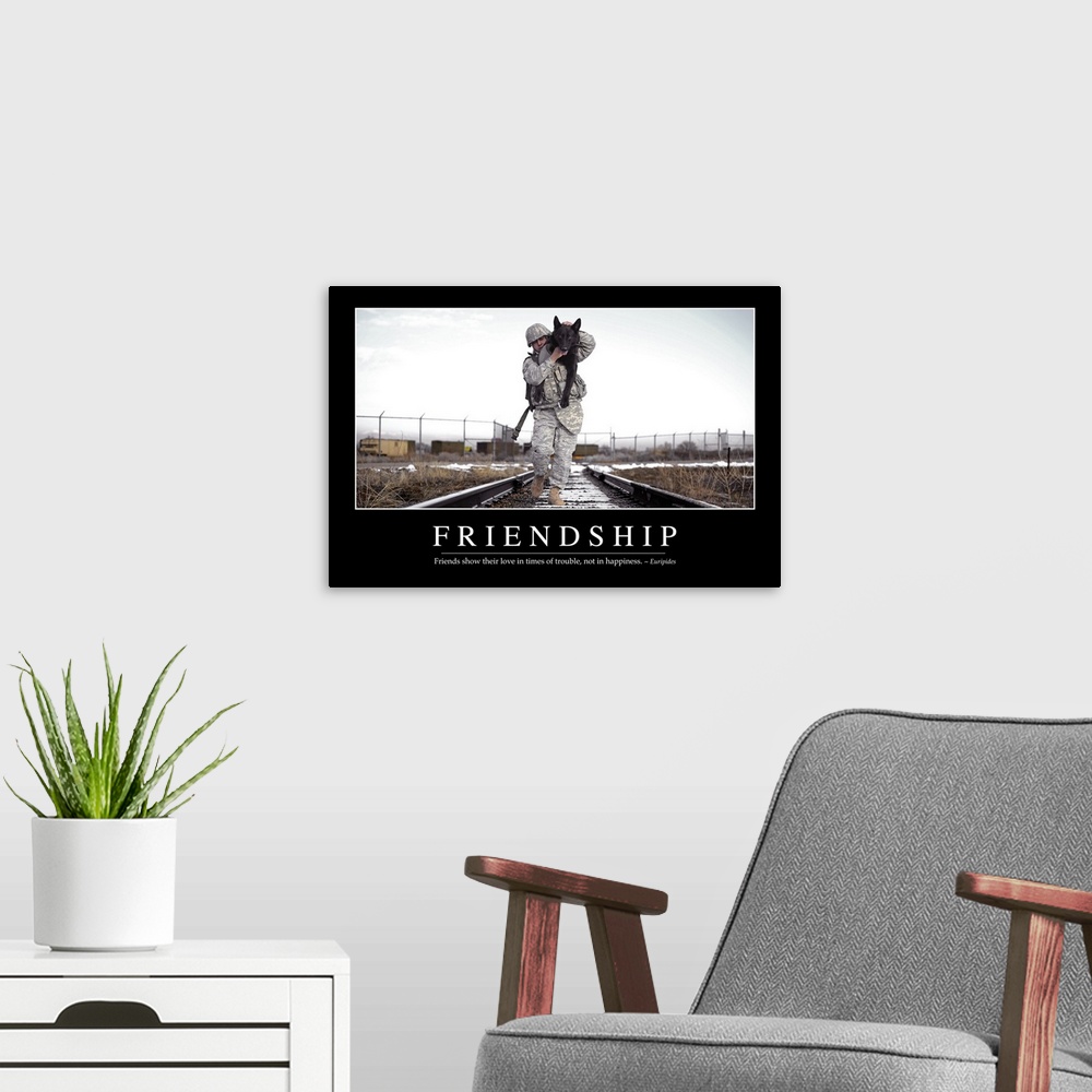 A modern room featuring Friendship: Inspirational Quote and Motivational Poster