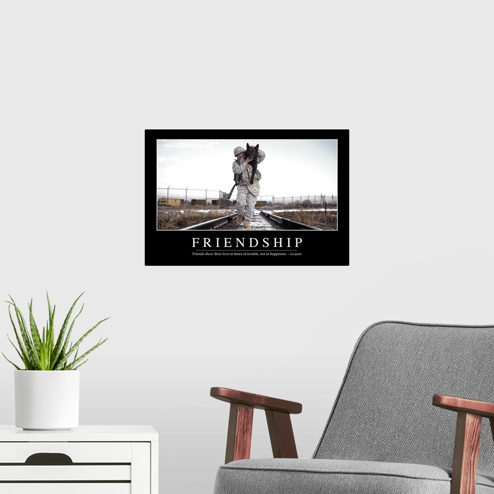 A modern room featuring Friendship: Inspirational Quote and Motivational Poster