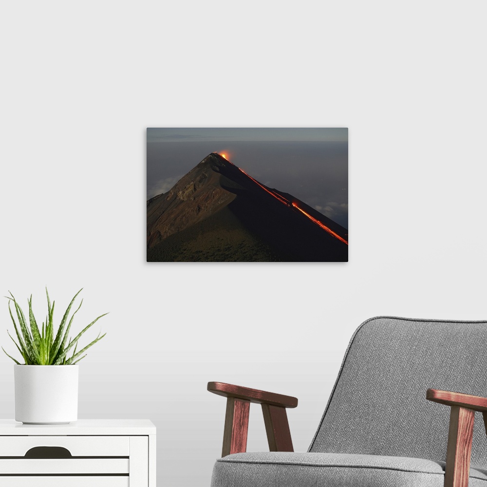 A modern room featuring Fuego lava flow Antigua Guatemala
