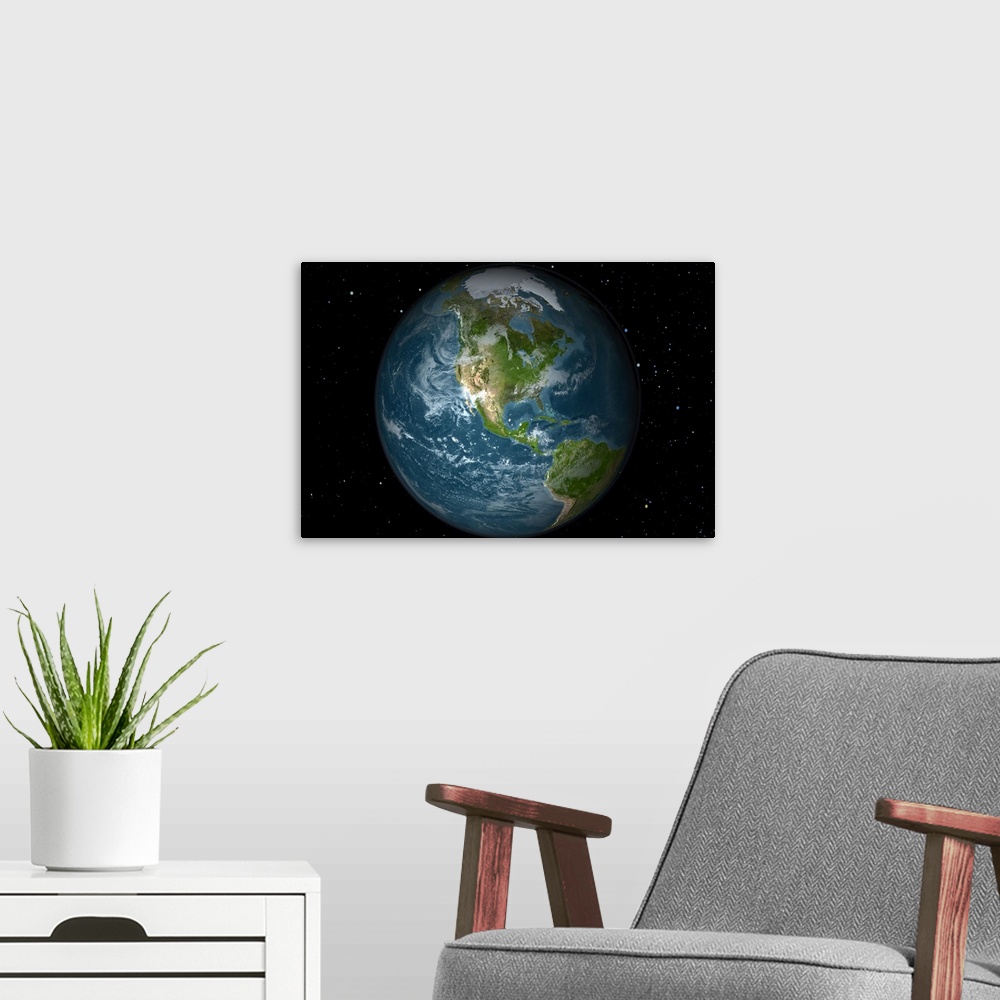 A modern room featuring Full Earth view showing North America