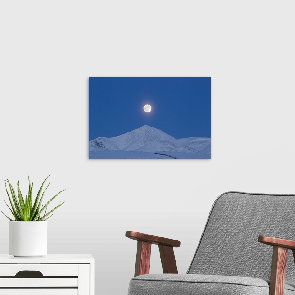 A modern room featuring Full moon over Ogilvie Mountains, Tombstone Park, Dempster Highway, Canada.