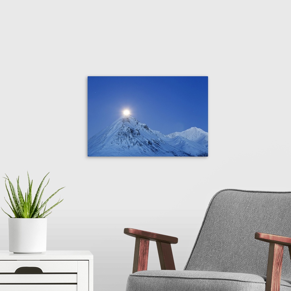 A modern room featuring Full moon over Ogilvie Mountains, Tombstone Park, Dempster Highway, Canada.
