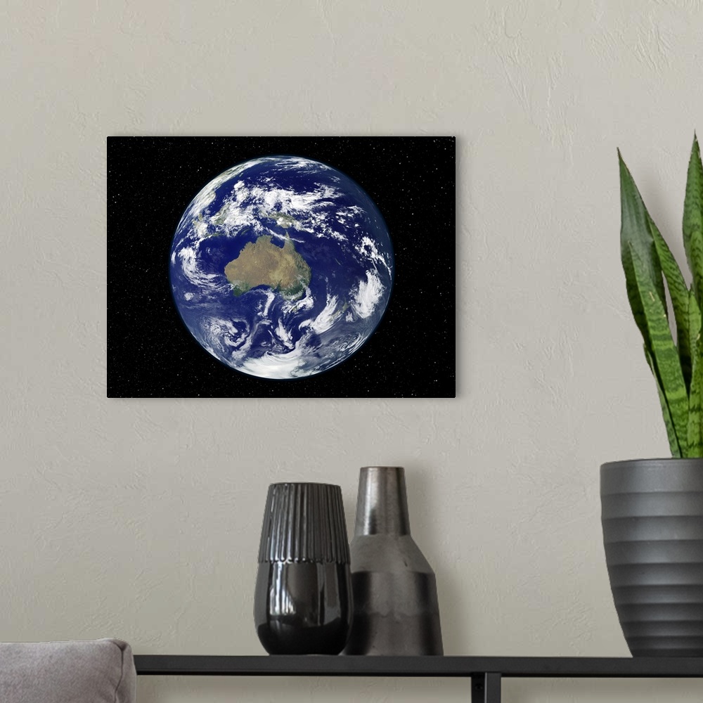 A modern room featuring Fully lit Earth centered on Australia and Oceania