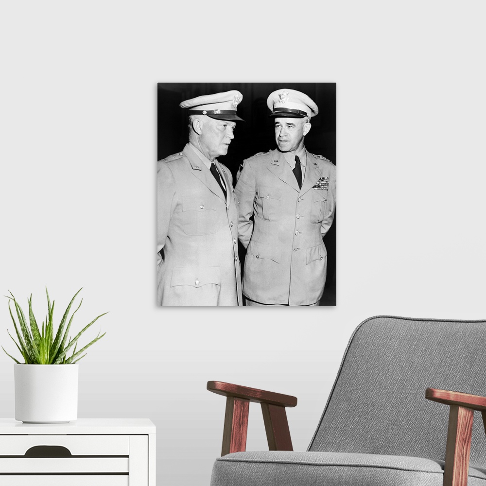 A modern room featuring General Dwight Eisenhower and General Omar Bradley.
