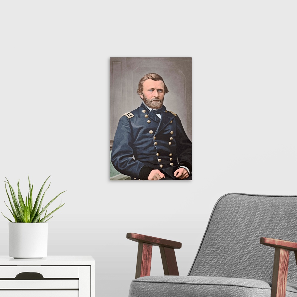 A modern room featuring General Ulysses S. Grant of the Union Army.  This photo has been digitally restored and colorized.