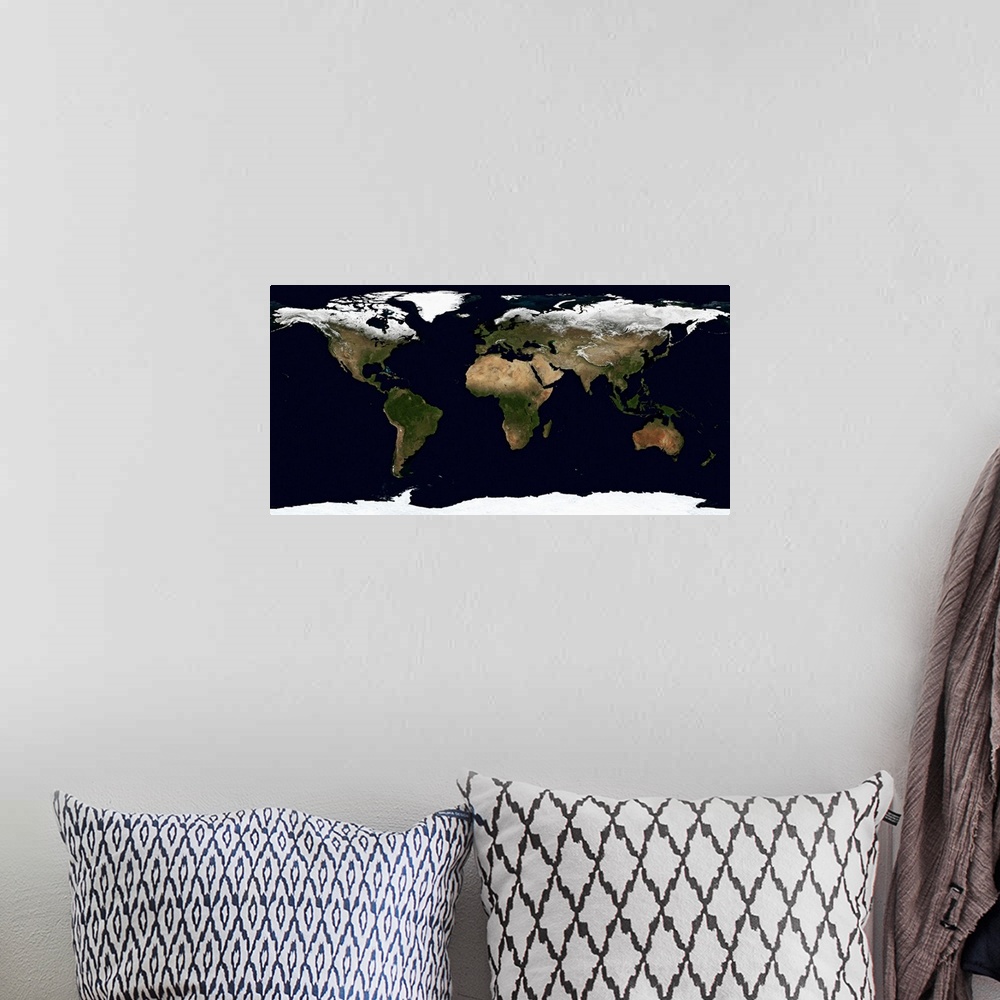 A bohemian room featuring Large panoramic canvas of Earth from space.