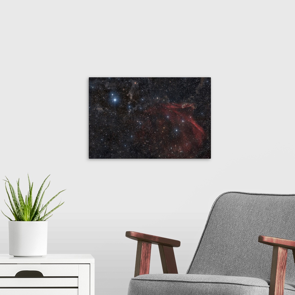 A modern room featuring Glowing and reflecting nebulosity of dust and gas in the constellation of Lacerta.