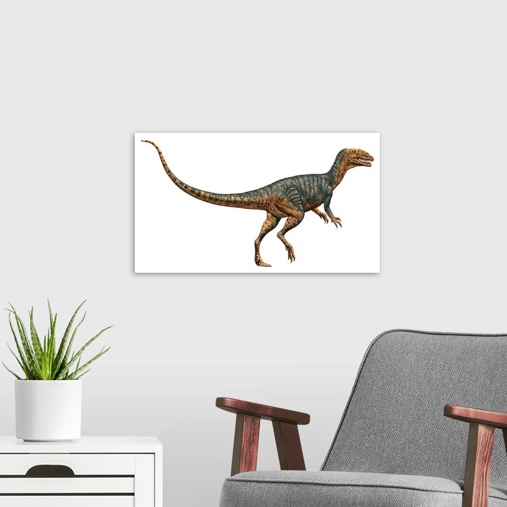 A modern room featuring Gojirasaurus dinosaur.