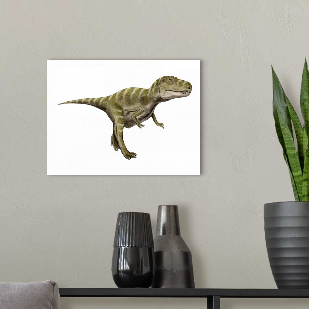 A modern room featuring Gorgosaurus dinosaur, white background.