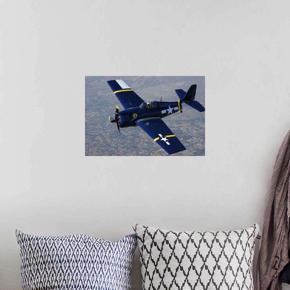 A bohemian room featuring Grumman F4F Wildcat flying over Chino, California..