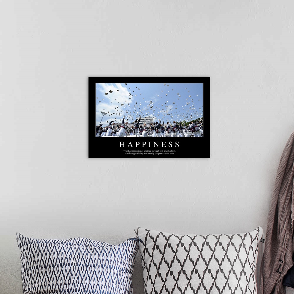 A bohemian room featuring Happiness: Inspirational Quote and Motivational Poster