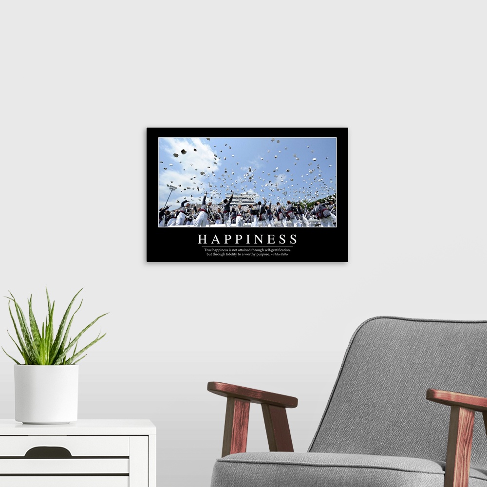 A modern room featuring Happiness: Inspirational Quote and Motivational Poster