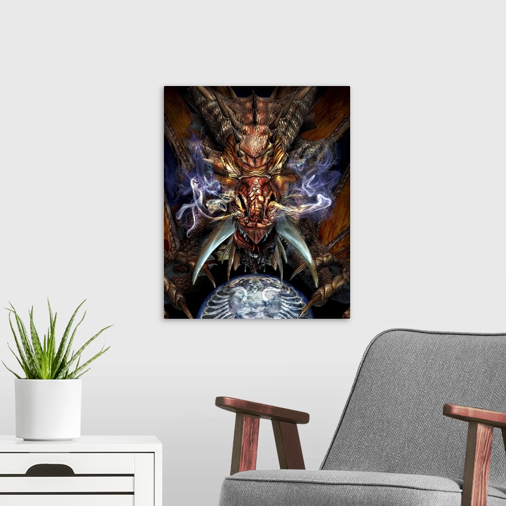A modern room featuring Head of a red dragon.