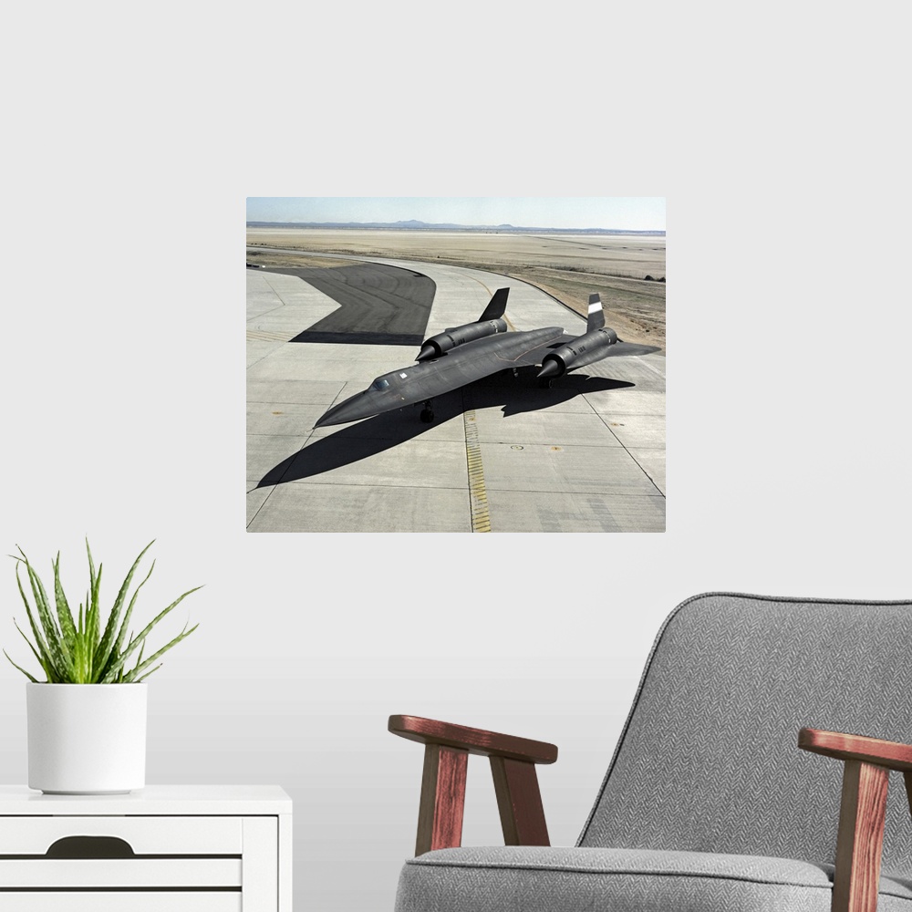 A modern room featuring High angle view of a SR-71A Blackbird on the ramp at the Dryden Flight Research Center, Edwards A...