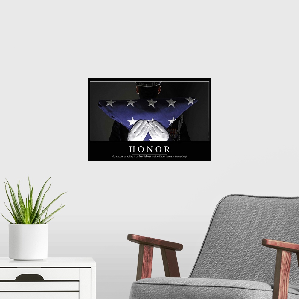 A modern room featuring Honor: Inspirational Quote and Motivational Poster