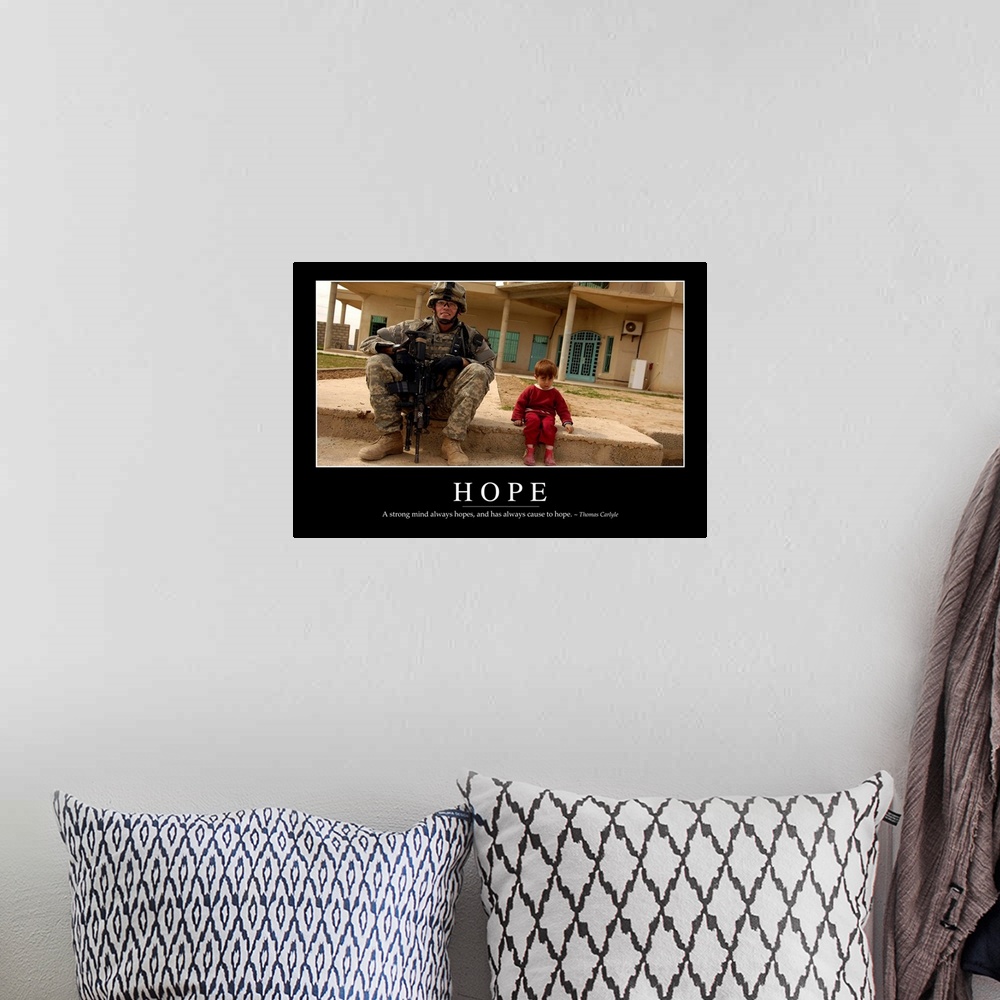 A bohemian room featuring Hope: Inspirational Quote and Motivational Poster