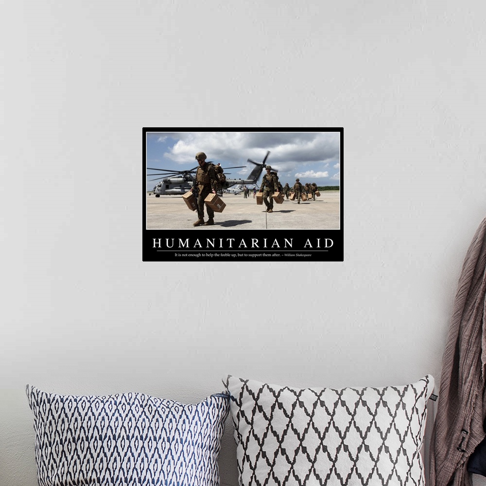 A bohemian room featuring Humanitarian Aid: Inspirational Quote and Motivational Poster