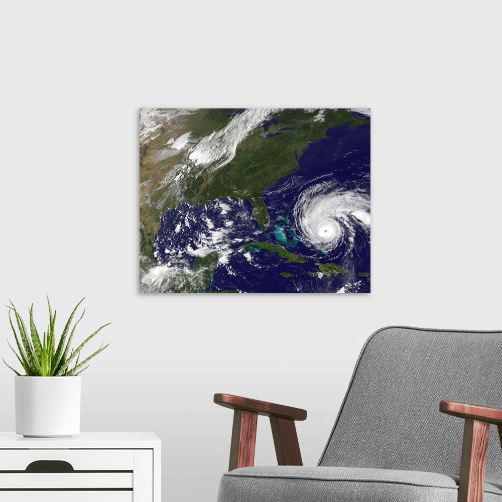 A modern room featuring September 1, 2010 - Satellite view of Hurricane Earl and the United States East Coast
