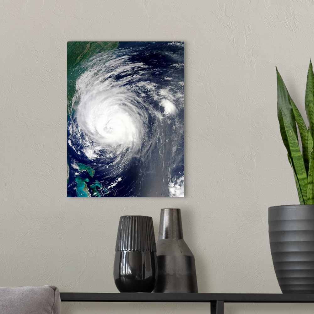 A modern room featuring September 2, 2010 - Hurricane Earl grazing the North Carolina coast. Earl shows visible character...