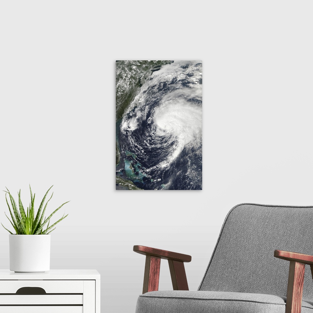 A modern room featuring Hurricane Jose in the Atlantic Ocean.