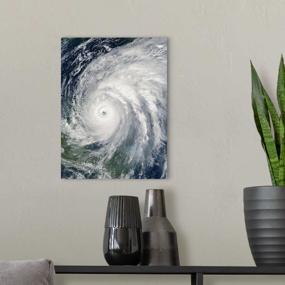 A modern room featuring Hurricane Wilma over Mexico
