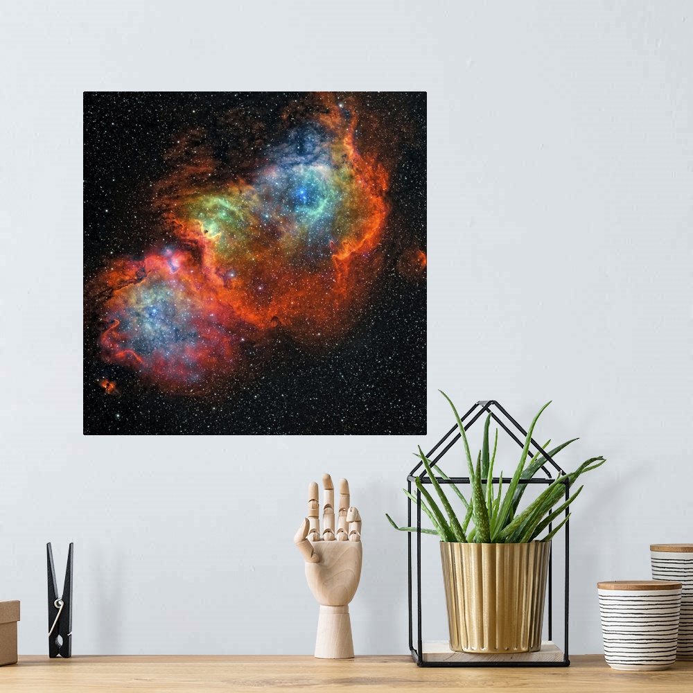 A bohemian room featuring Square, large wall hanging of the colorful Soul Nebula, surrounded by darkness and many stars.