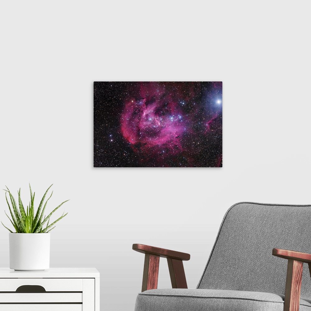 A modern room featuring IC 2944, also known as the Running Chicken Nebula or the Lambda Cen Nebula, is an open cluster wi...