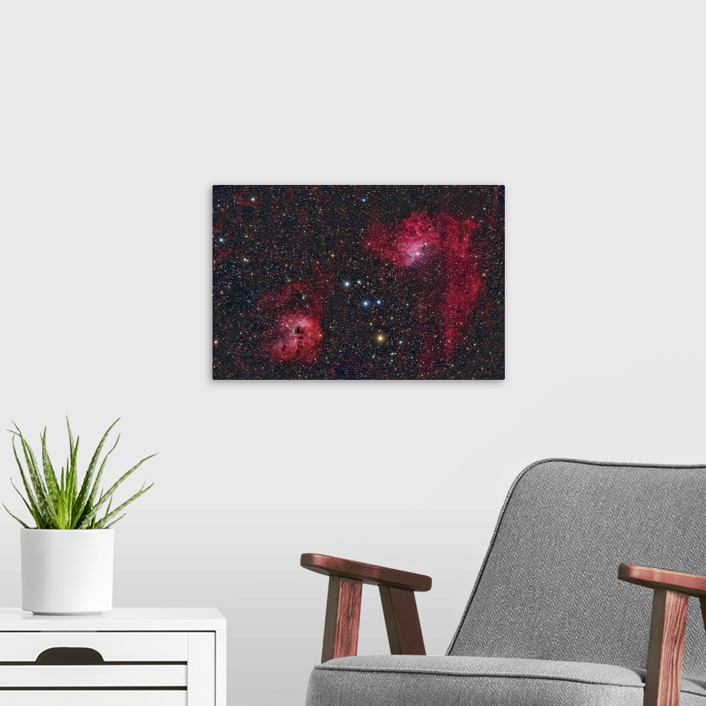 A modern room featuring IC 405, The Flaming Star Nebula in the constellation Auriga.